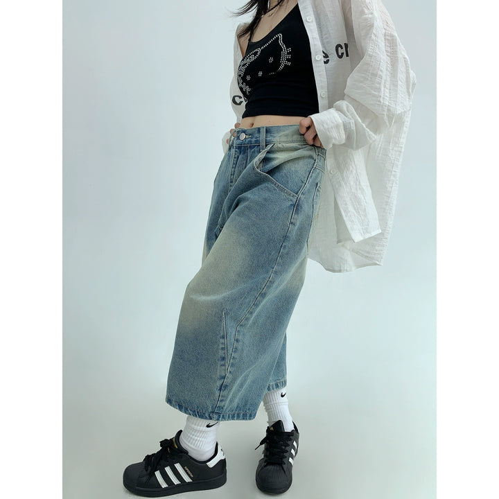 Retro Loose Wide-Leg Cropped Jeans
