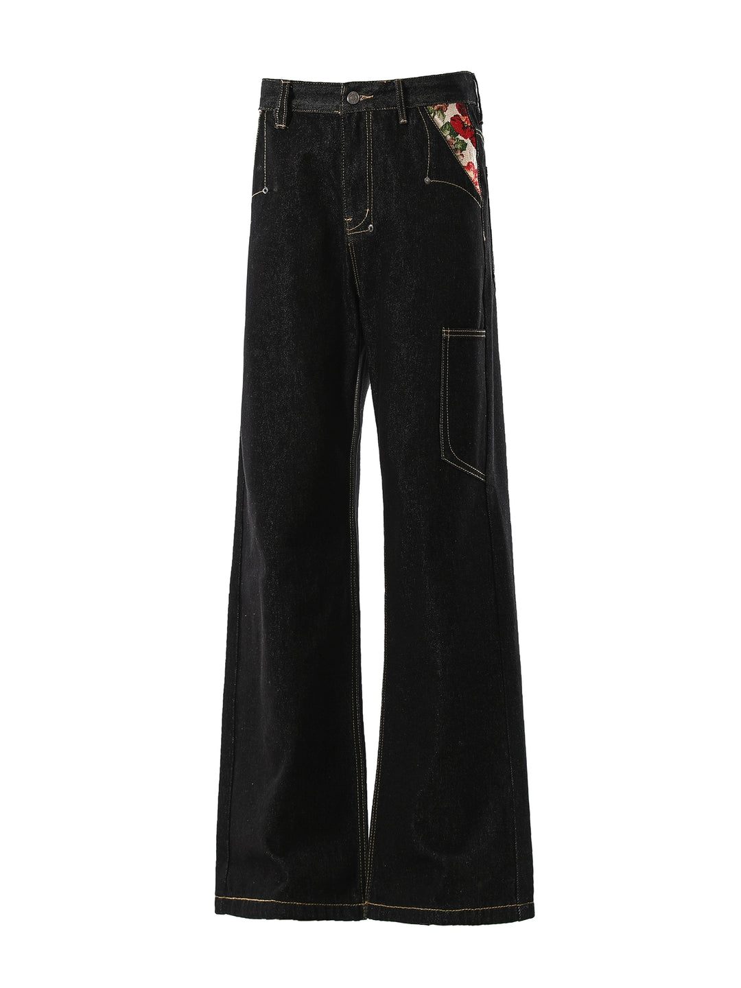 Embroidered Bootcut Raw Denim Pants