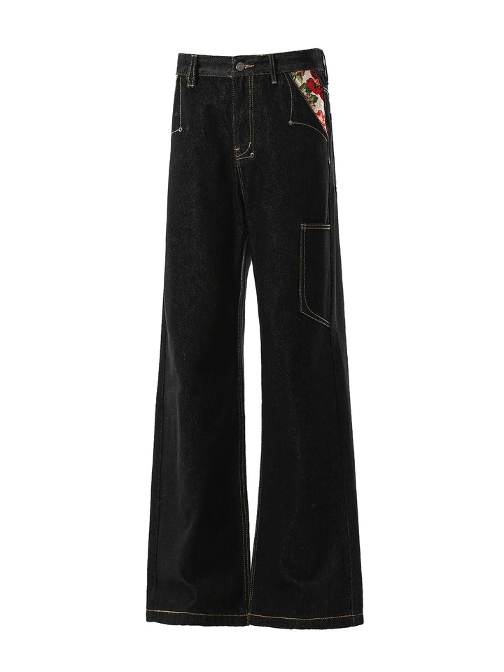 Embroidered Bootcut Raw Denim Pants