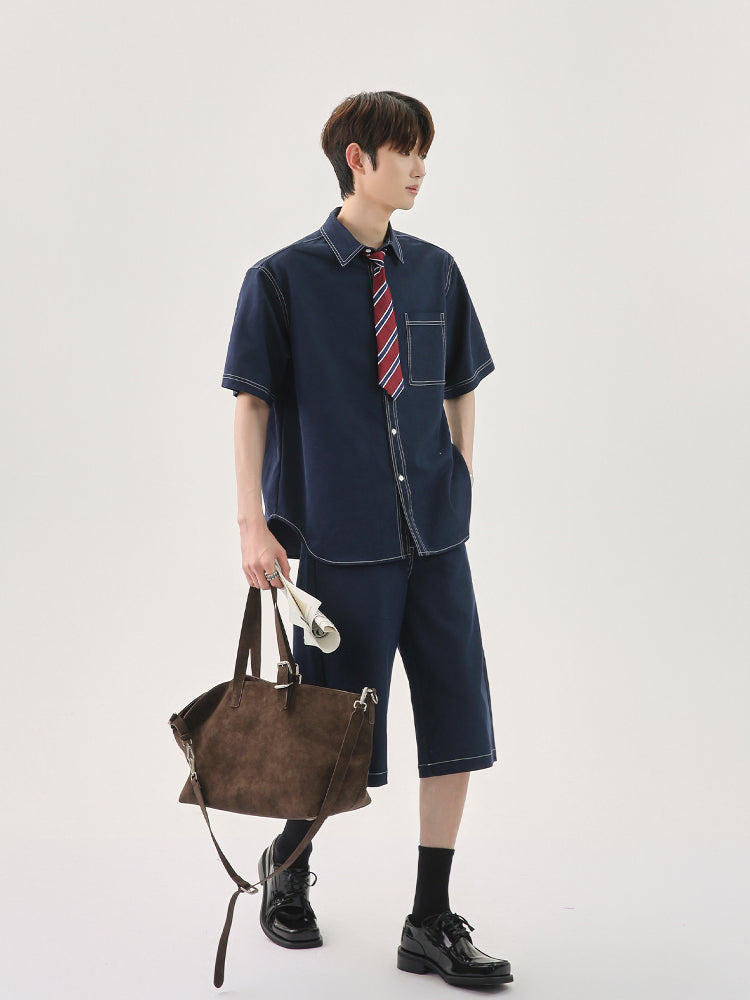 Blue Short-Sleeve Shirt and Pants