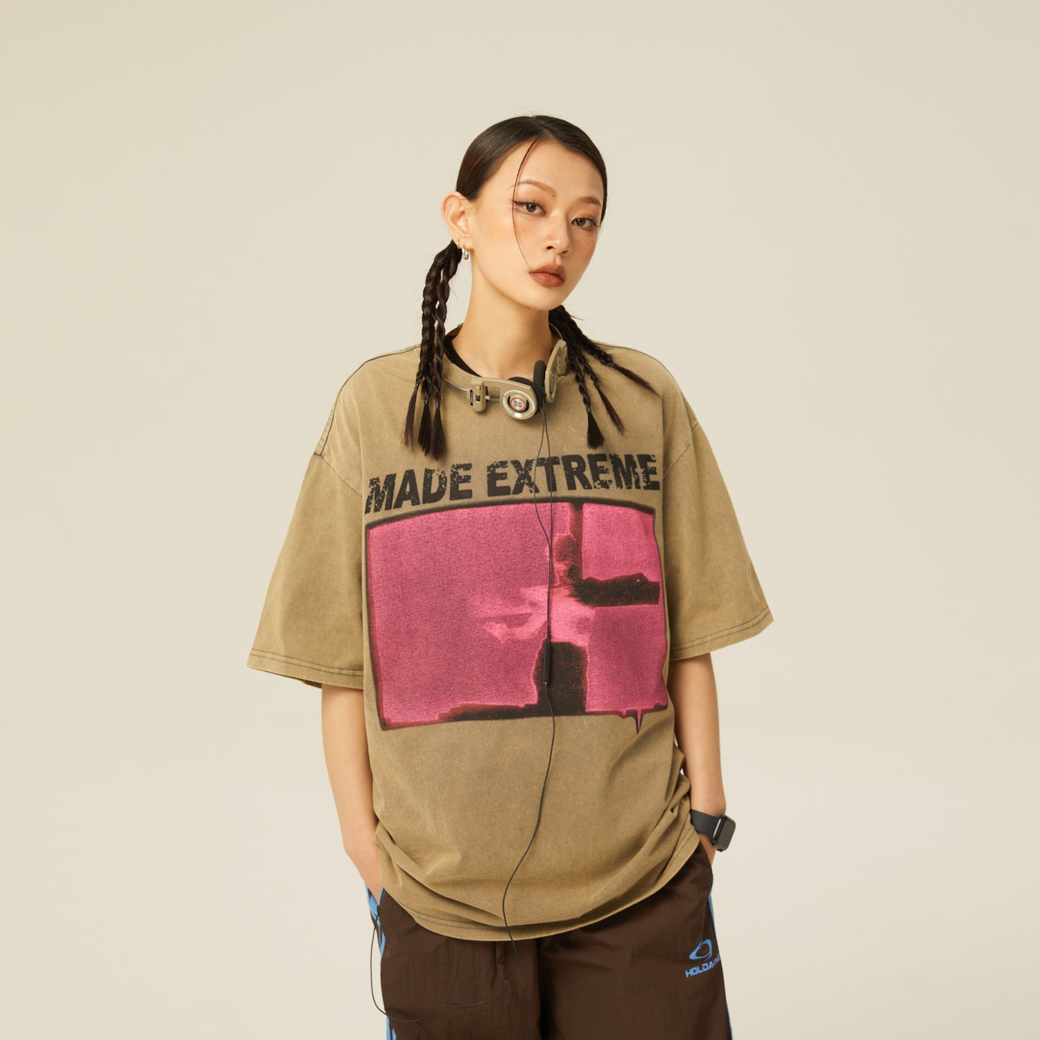 تي شيرت شارع فضفاض مغسول ريترو 