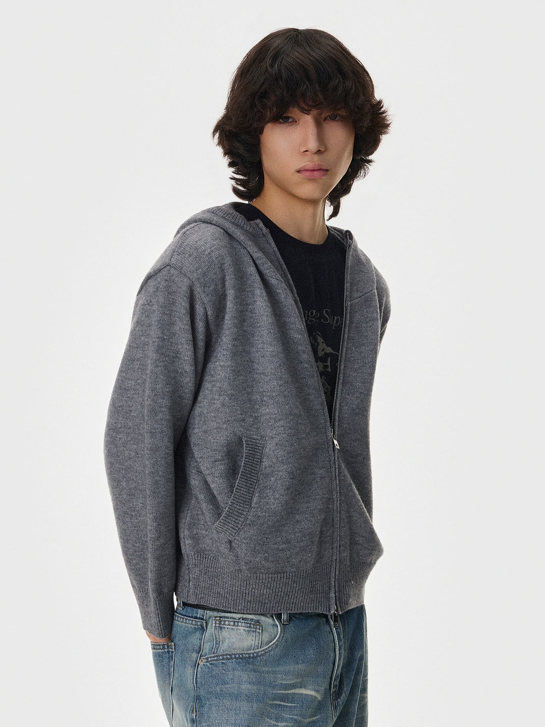 Hooded Knit Zipper Cardigan