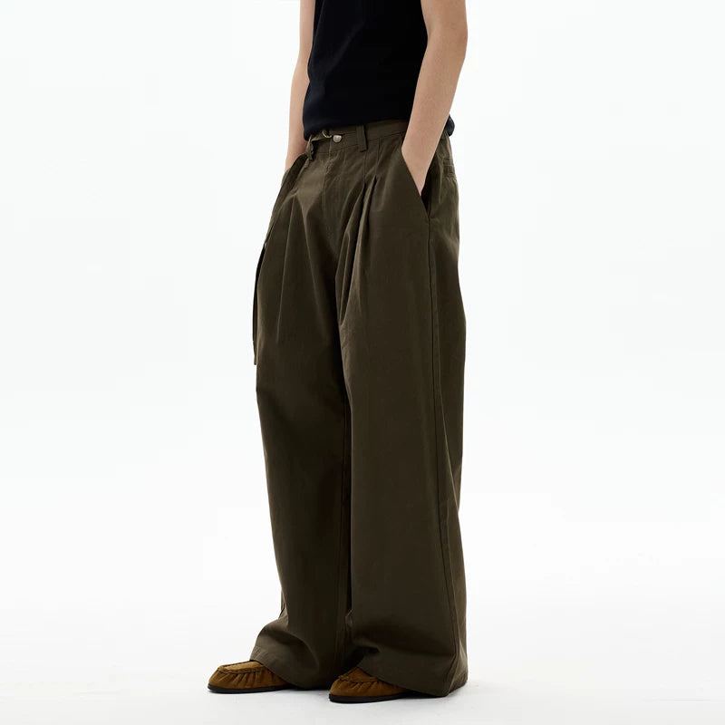 Pleated Wide-Leg Belted Pants