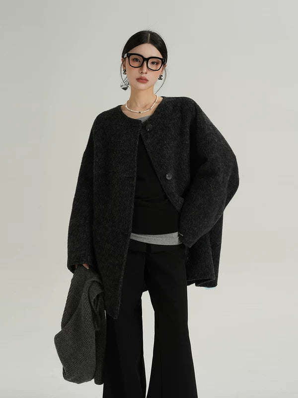 Шершавая смесь с капюшоном шарф-пальто 