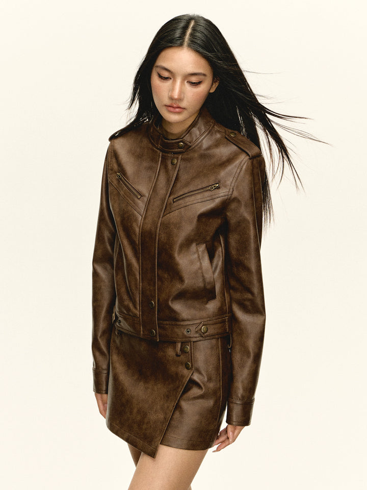 Faux Leather Jacket and Skirt