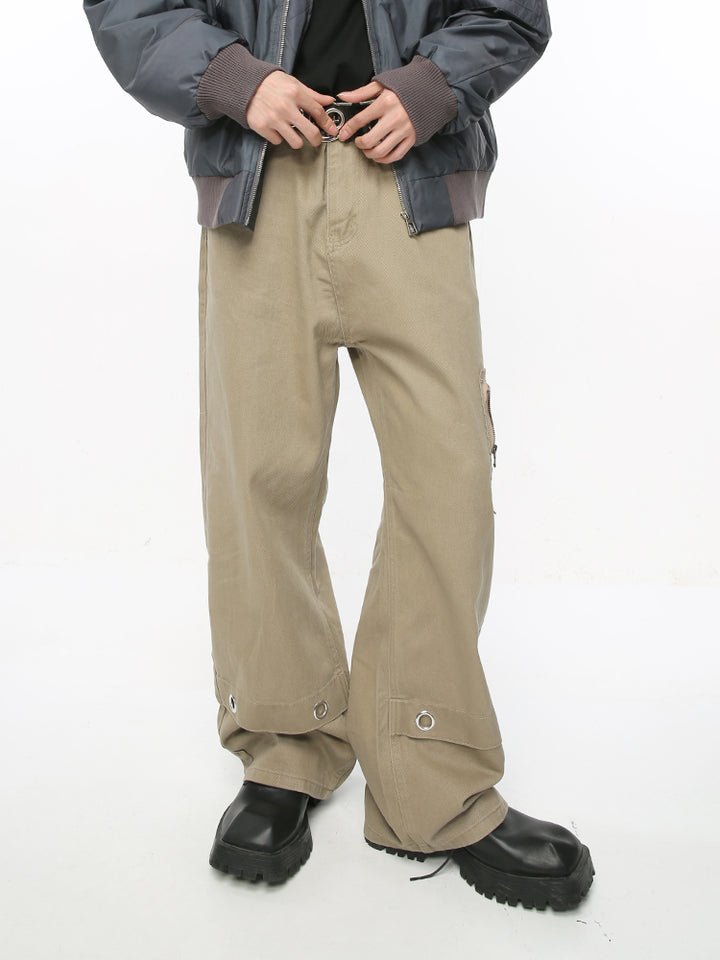 Pantalones de diseño suelto recto con cremallera 