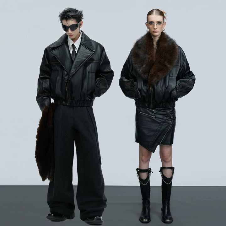 Detachable Fur Collar Leather Jacket