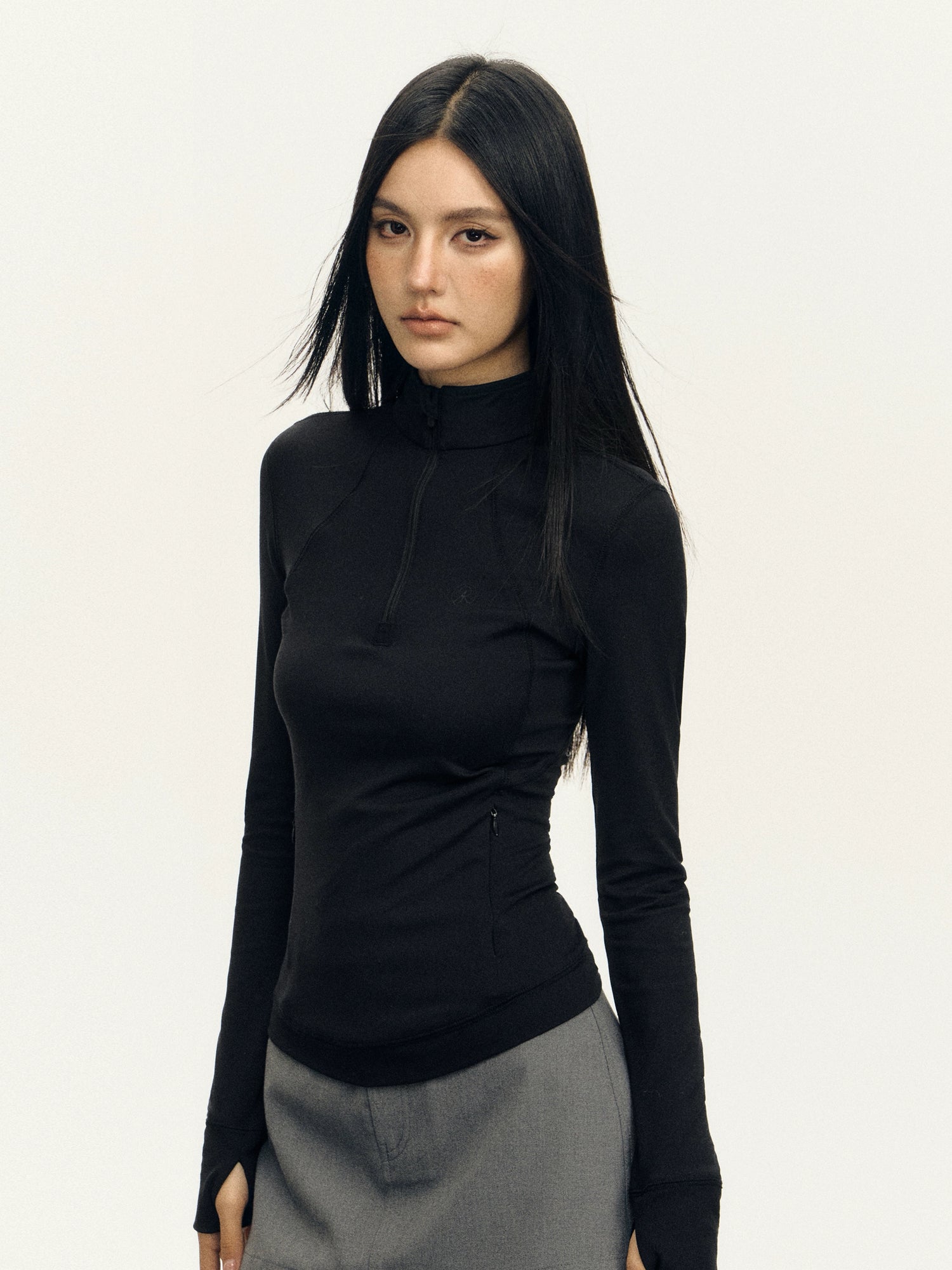Slim Yoga Half-Zip Turtleneck Top