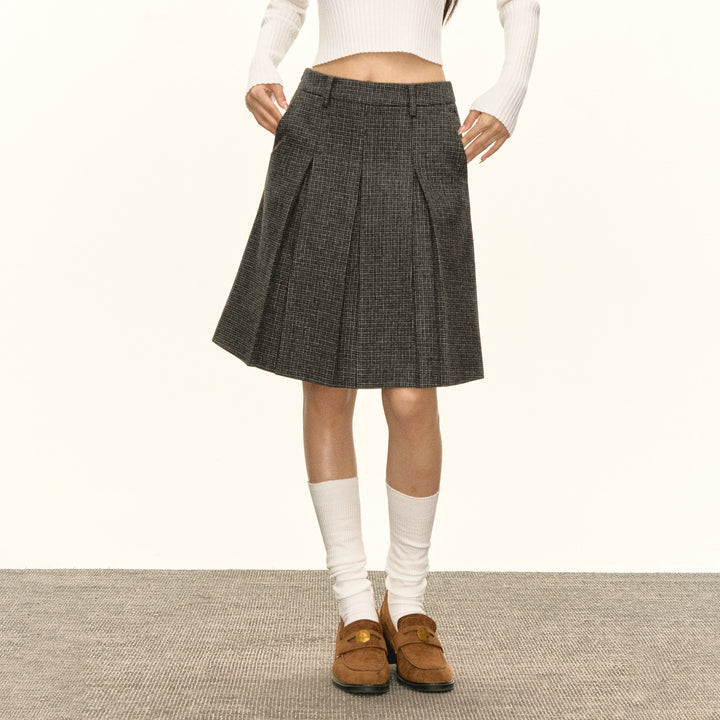 Pleated Retro A-Line Midi Skirt