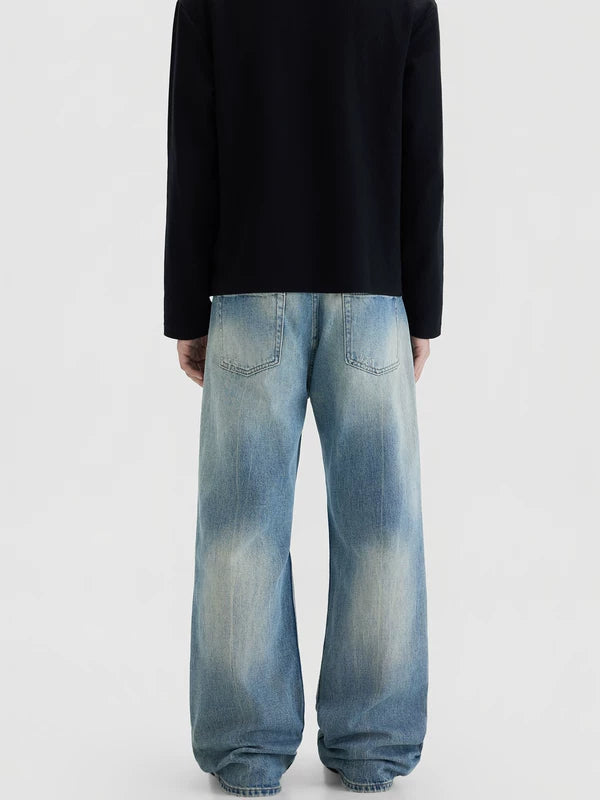 Distressed Wide Leg Straight Jeans