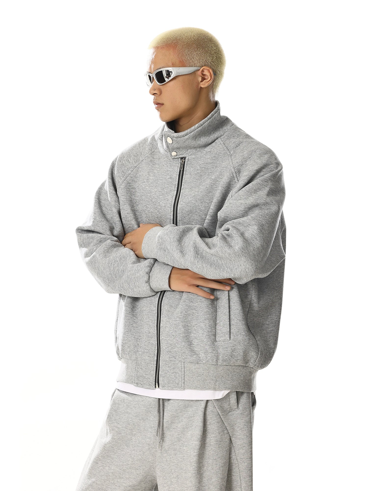 Fermuarlı Dikey Yaka Bol Hırka Ceket 