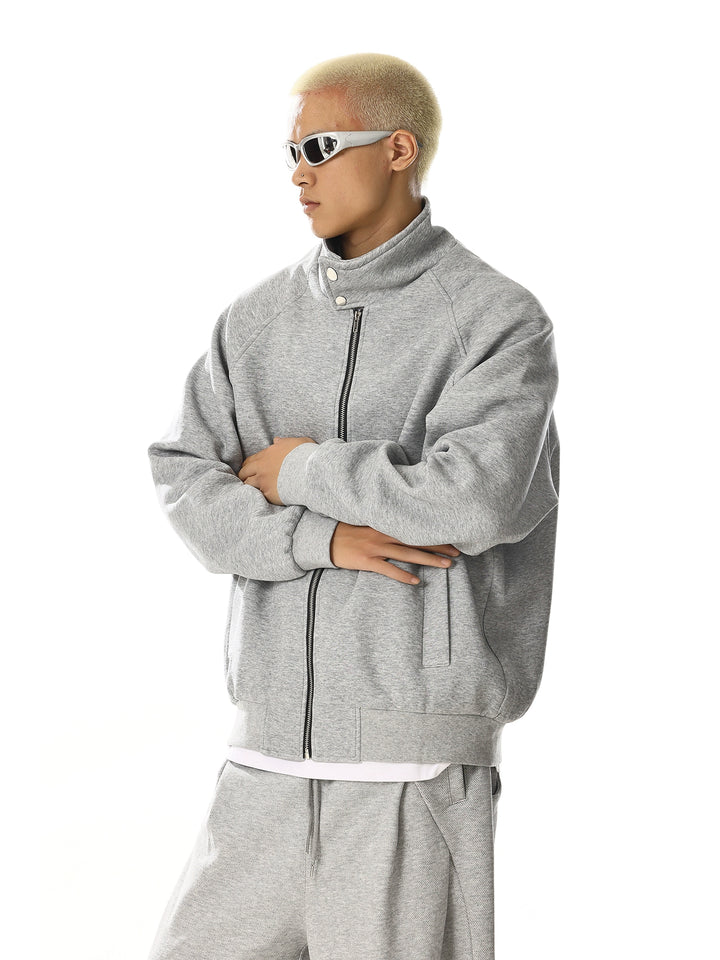 Reißverschluss Stehkragen lockere Strickjacke 