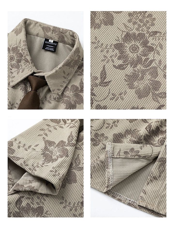 Vintage Corduroy Blumen Kurzarmhemd 