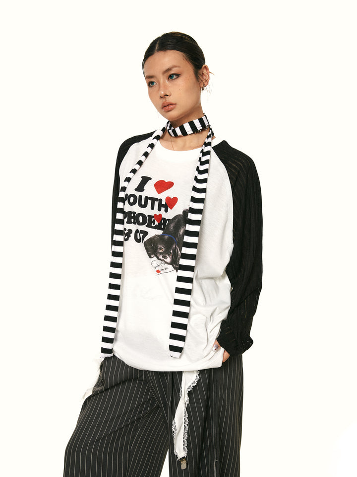 Contrast Stitching Long-Sleeve Top