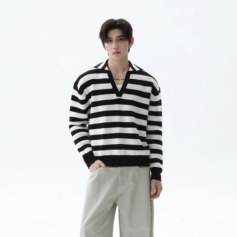 Striped V-Neck Relaxed Fit Sweater