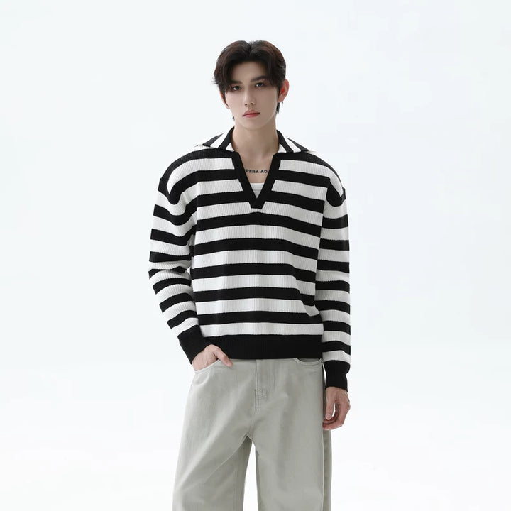 Striped V-Neck Relaxed Fit Sweater