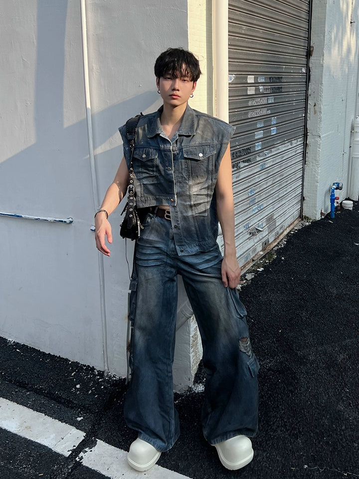 Distressed Denim Vest and Pants