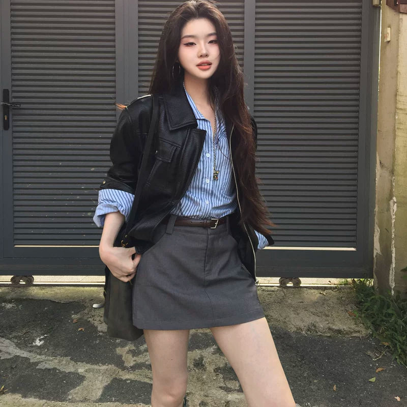 Collared Leather Motorcycle Jacket