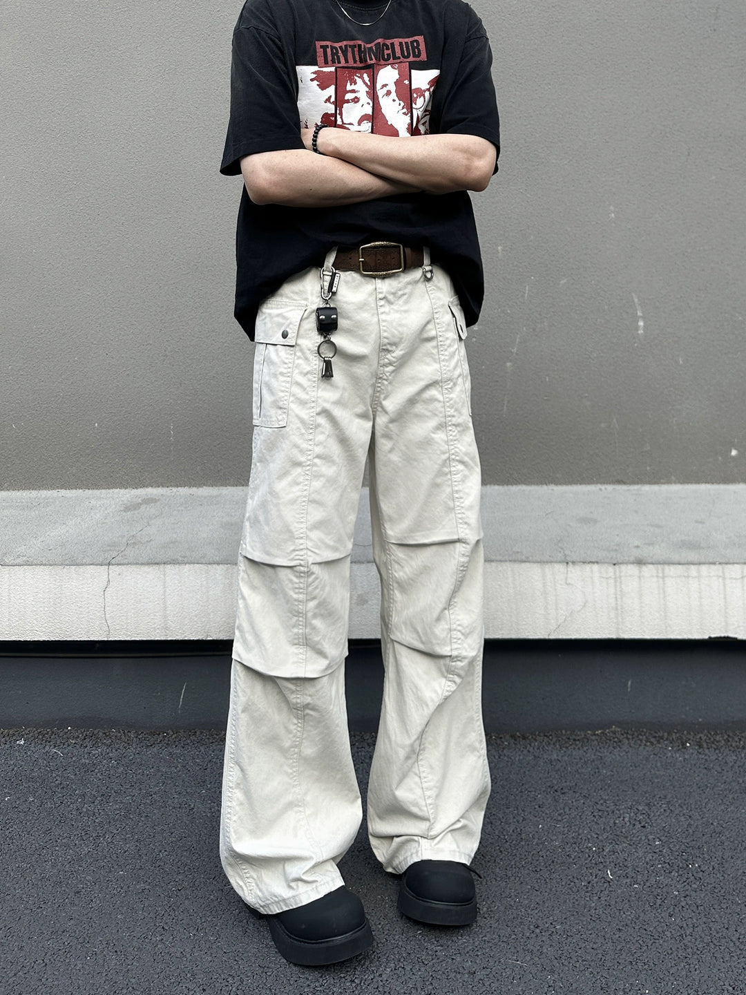 Retro Gewassen Multi-pocket Flared Broek 