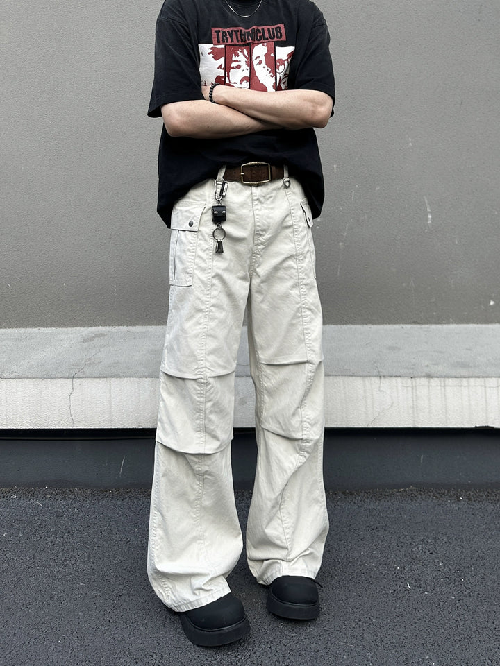 Retro Gewassen Multi-pocket Flared Broek 