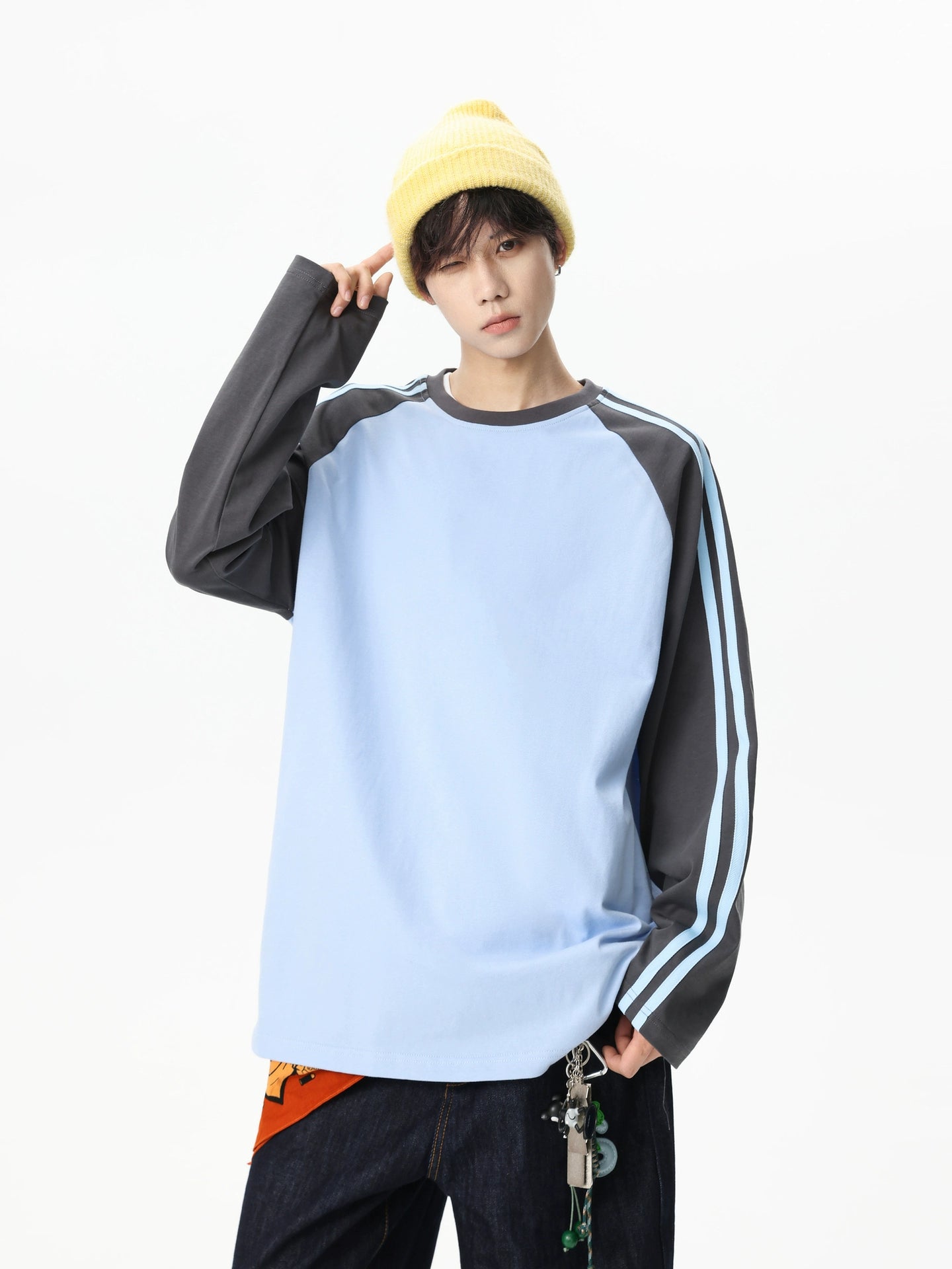 Raglan Kol Kontrast Dikişli Uzun Kollu Gömlek 