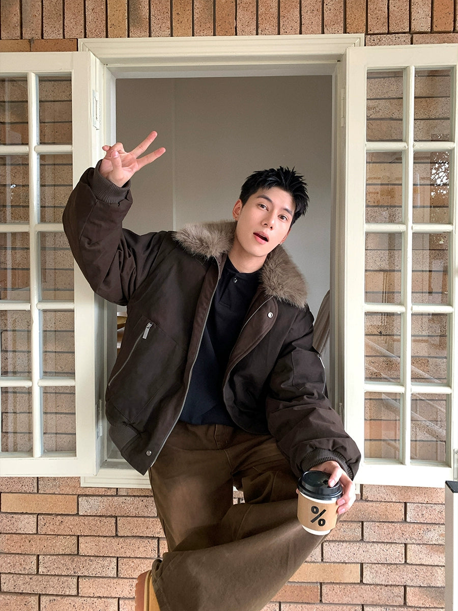 Retro Kürk Yaka Şişme Ceket 