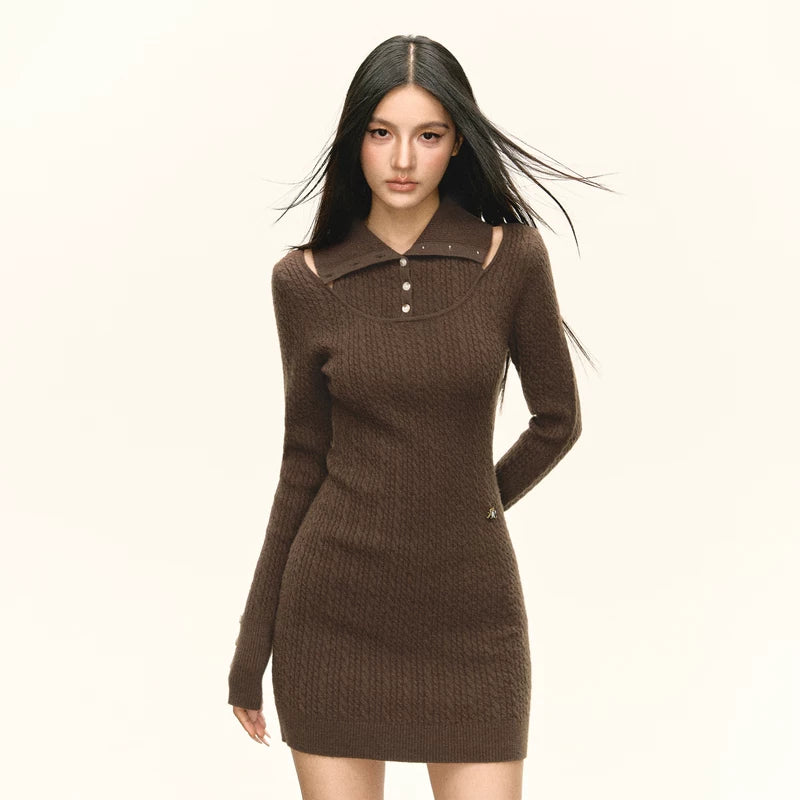 Ribbed Knit Long Sleeve Sweater Dress