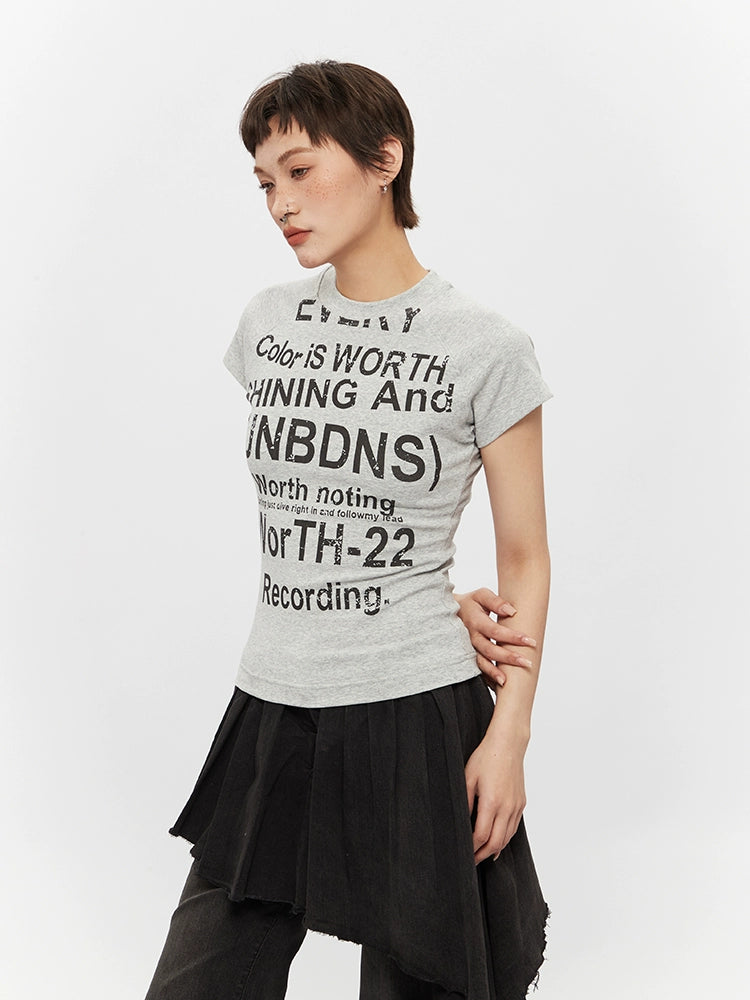 Letter Print Slim Fit Short Sleeve Turtleneck