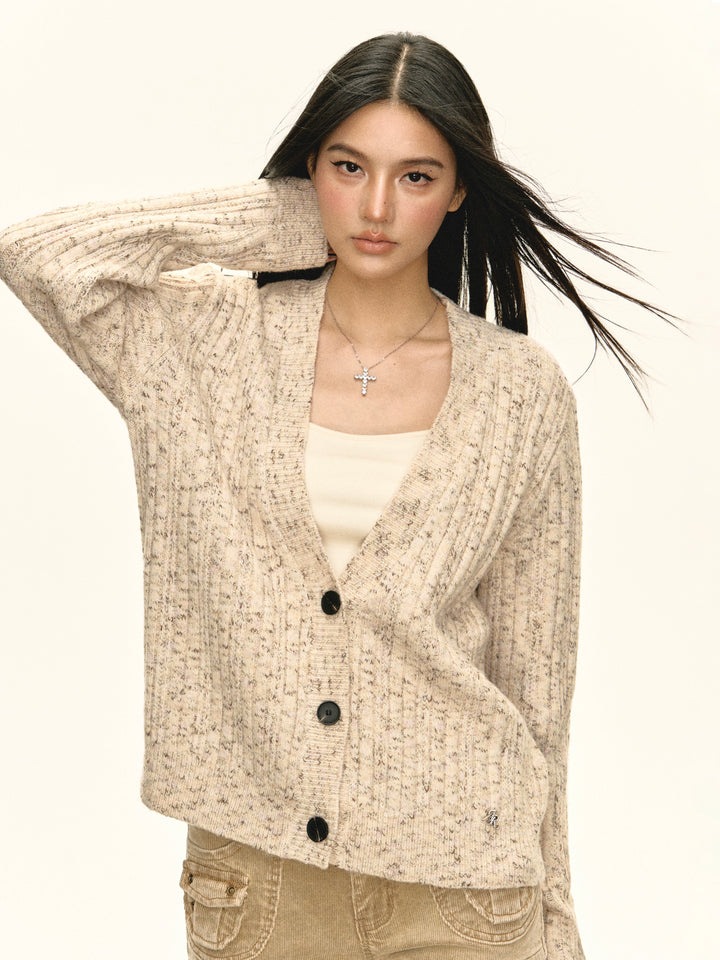 Knit Hooded Button-Up Sweater