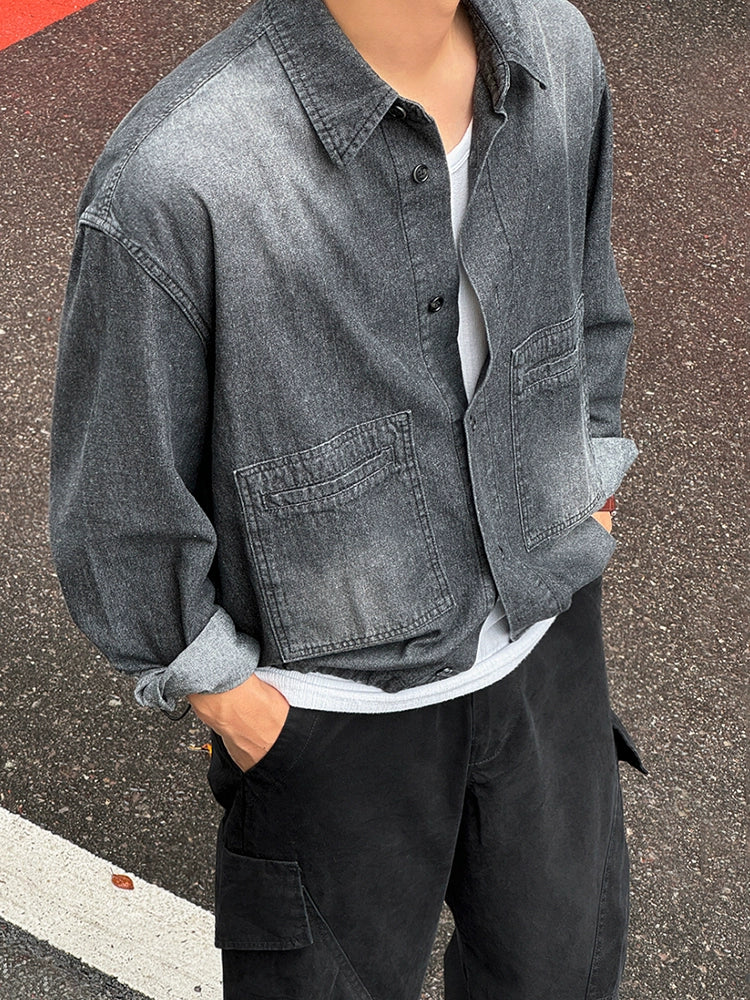Yıkanmış Denim Rahat Uzun Kollu Gömlek 