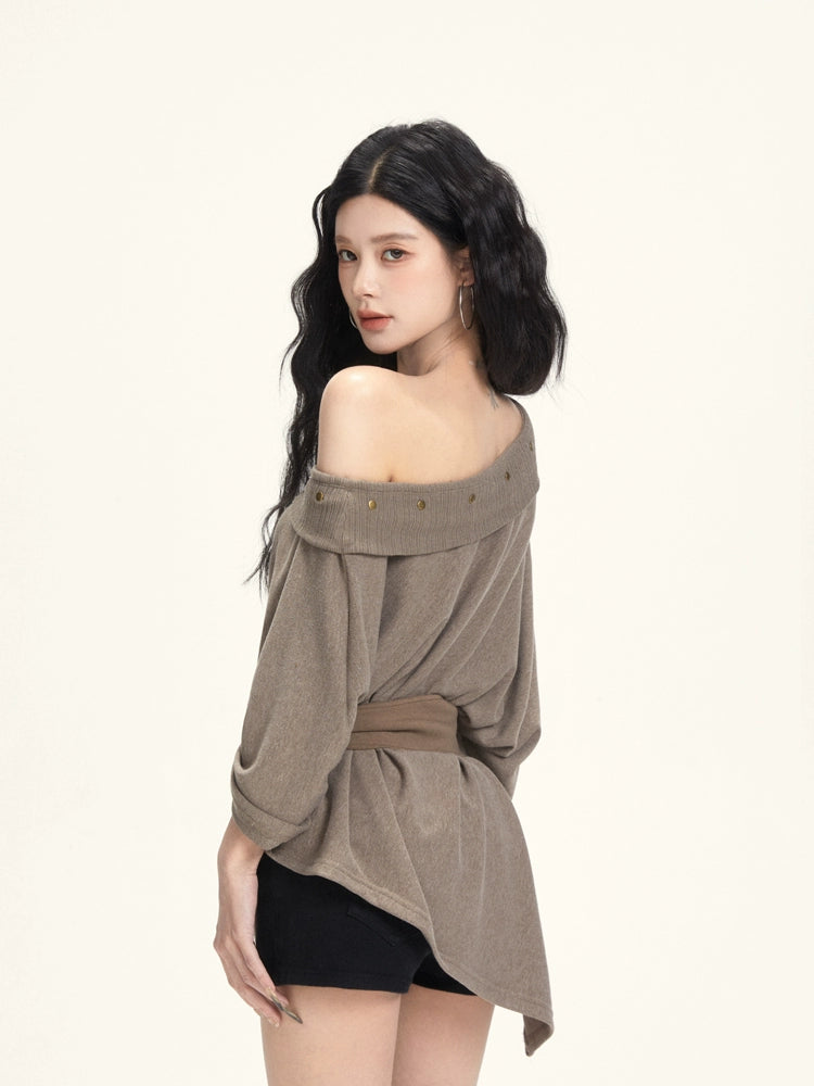 Retro Off-Shoulder Gürteltop mit Cape 