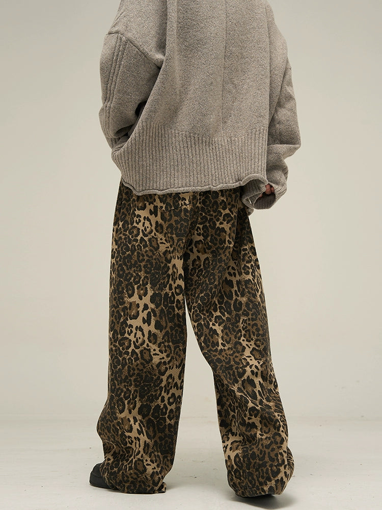 Leopard Print Wide Leg Casual Pants