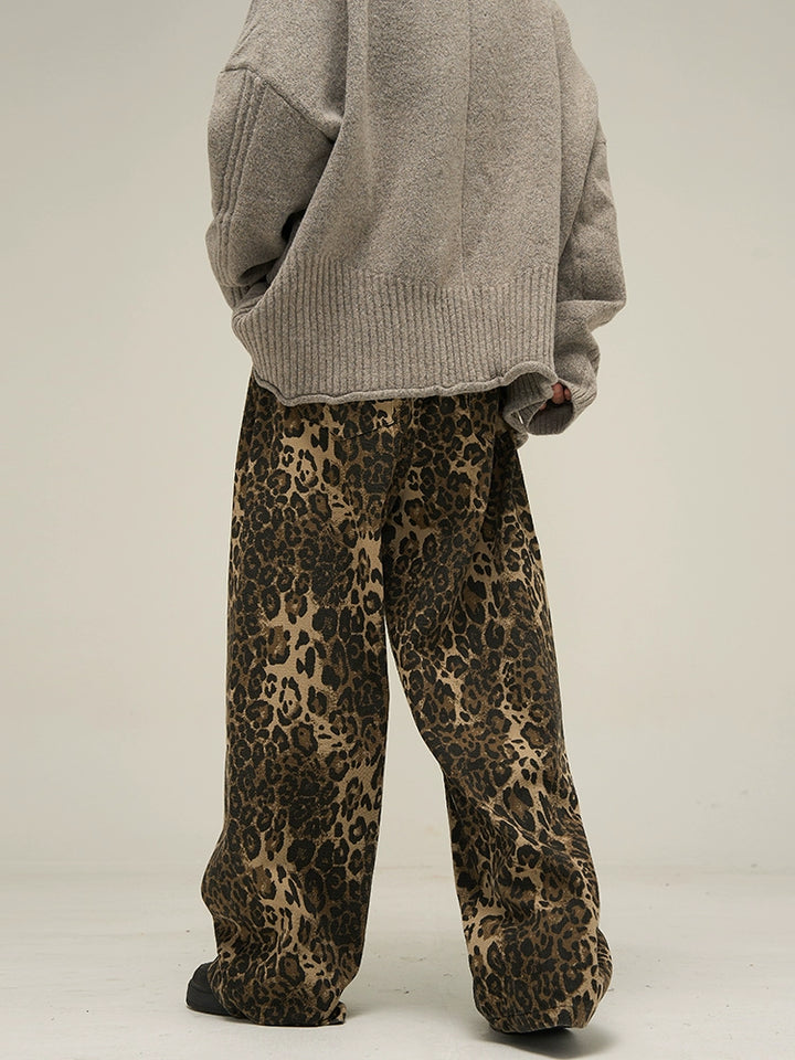 Leopard Print Wide Leg Casual Pants