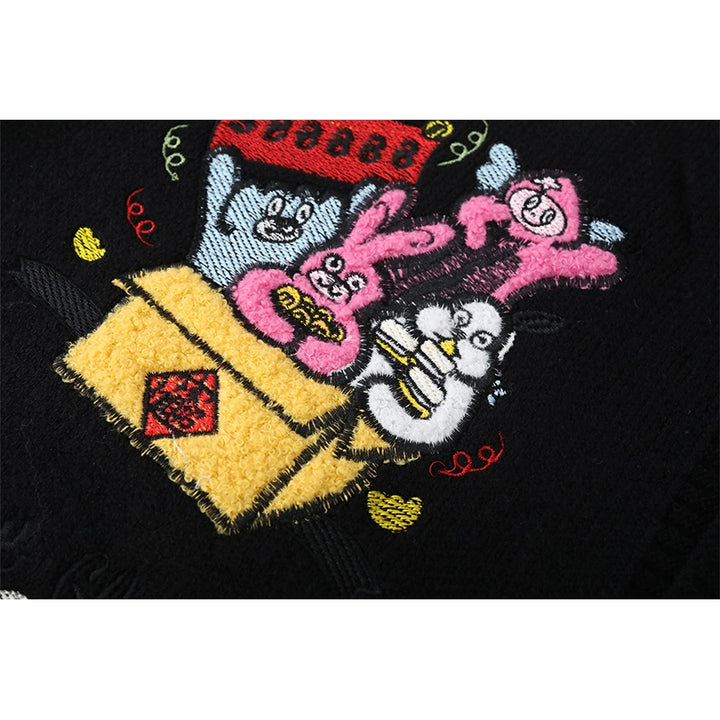 Cartoon Embroidered Knit Cardigan