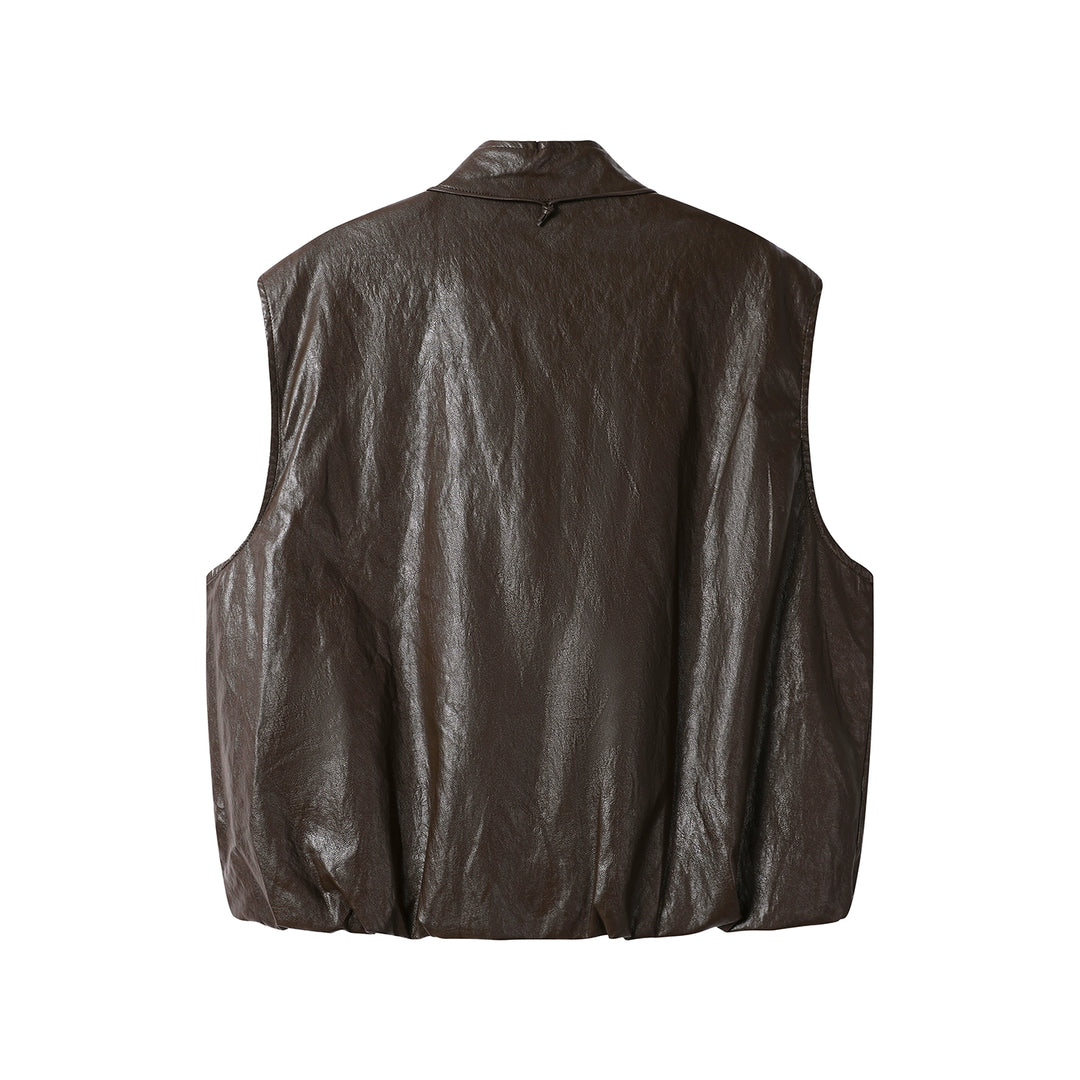Stand Collar Sleeveless Leather Vest