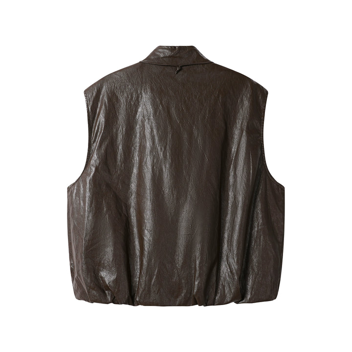 Stand Collar Sleeveless Leather Vest