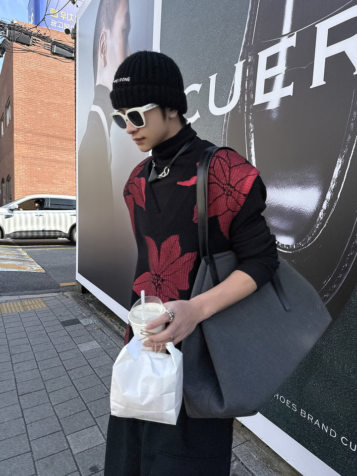 Wool Sweater Vest with Leaf Design