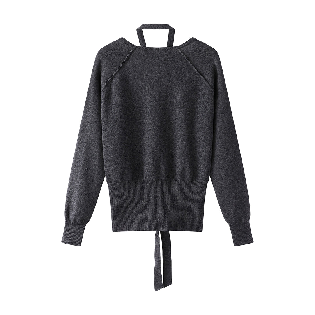 Beaded Halter Neck Knit Sweater