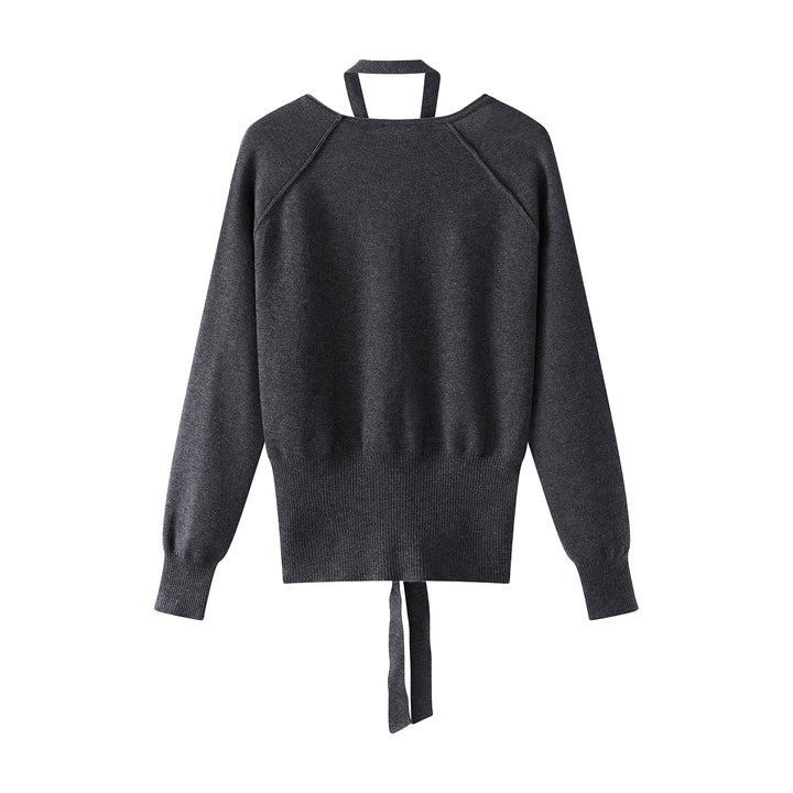 Beaded Halter Neck Knit Sweater