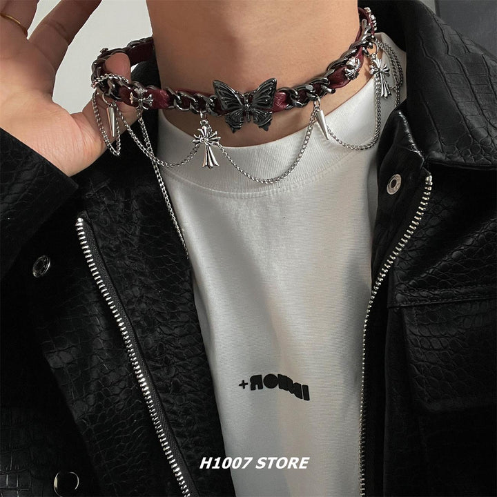 Butterfly Pendant Layered Chain Necklace