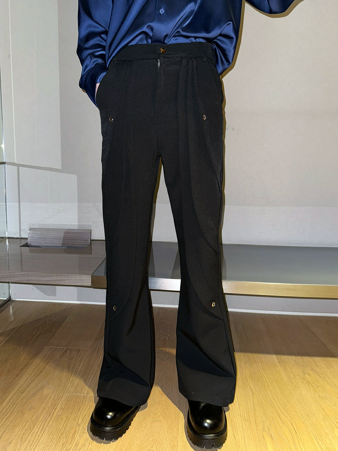Black Slim-Fit Flared Trousers