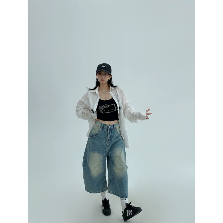 Retro Loose Wide-Leg Cropped Jeans