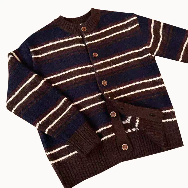 Cardigan en tricot rayé à coupe décontractée 