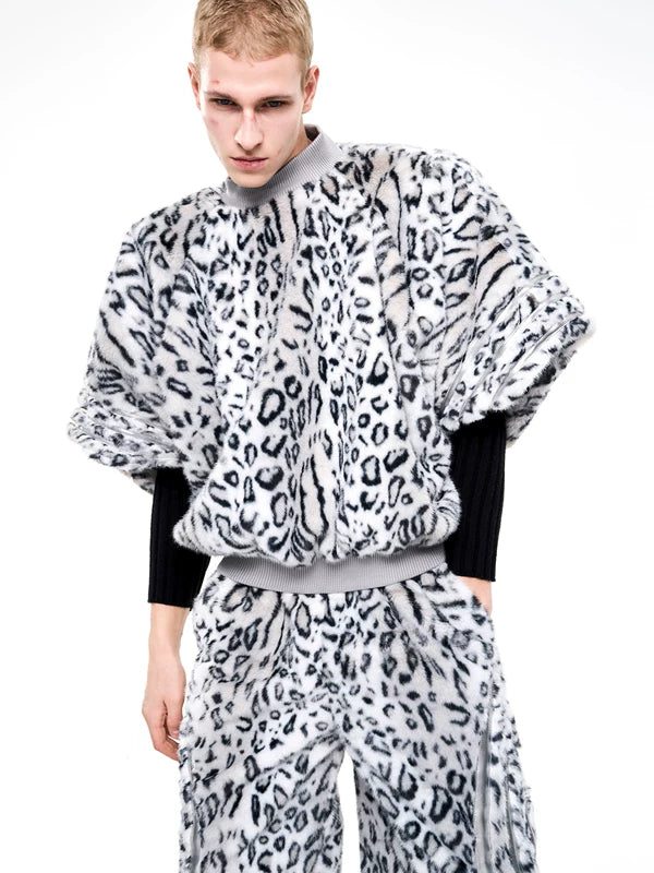 Leopard Print Faux Fur Pullover Jacket