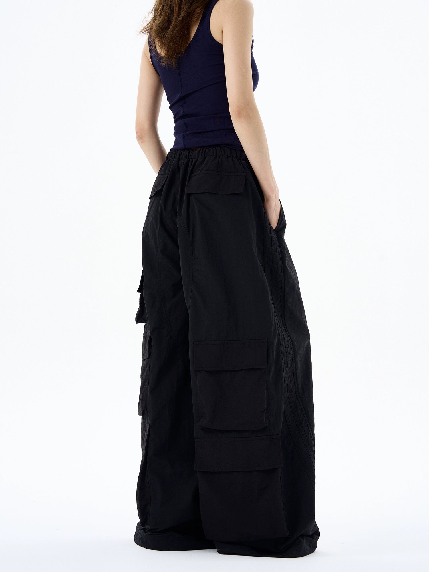 سروال بارا تروبر واسع الساق فضفاض على الطراز الرجعي 