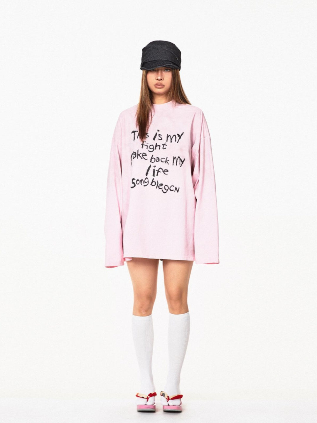 Retro Letter Print Casual Turtleneck Top