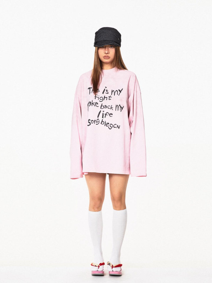 Retro Letter Print Casual Turtleneck Top