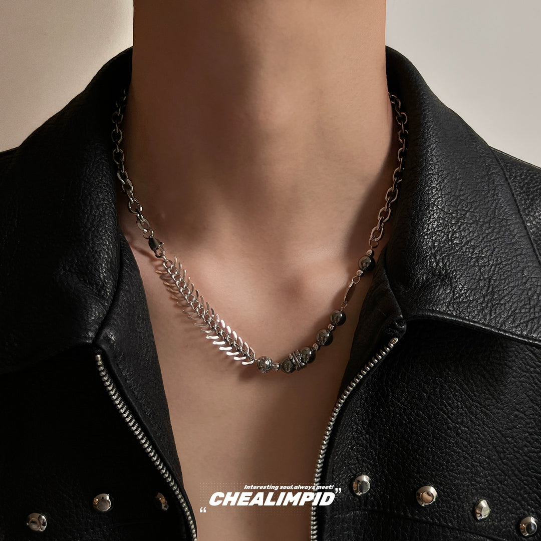 Fishbone Beaded Titanium Steel Necklace