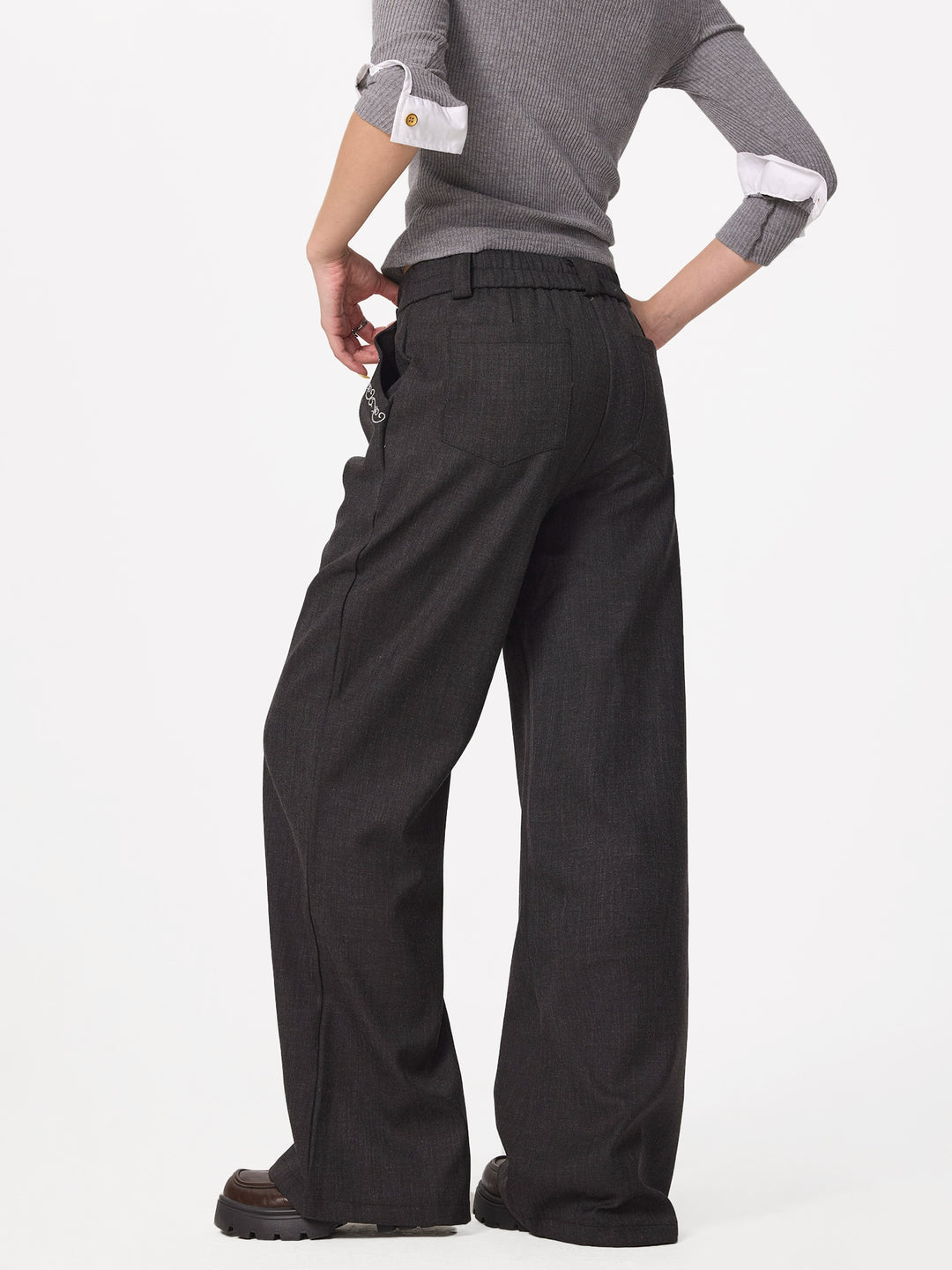 Embroidered Drape Flared Pants