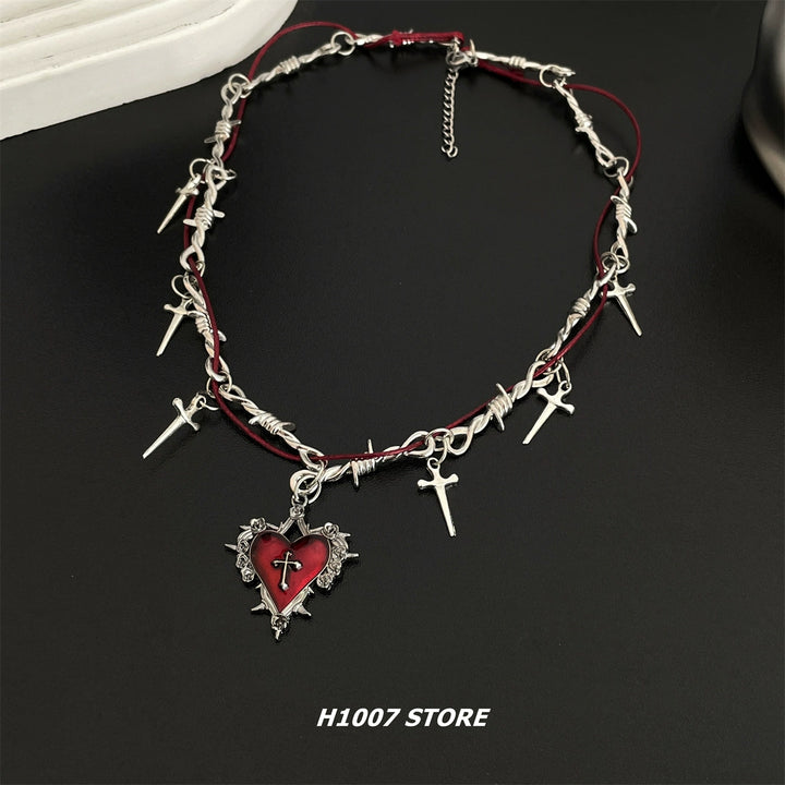 Layered Heart Pendant Cross Necklace